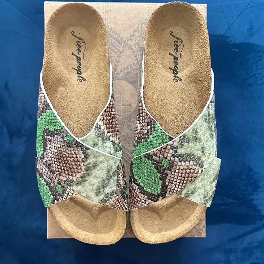 Free People Snakeskin Green and Brown Sandals 11